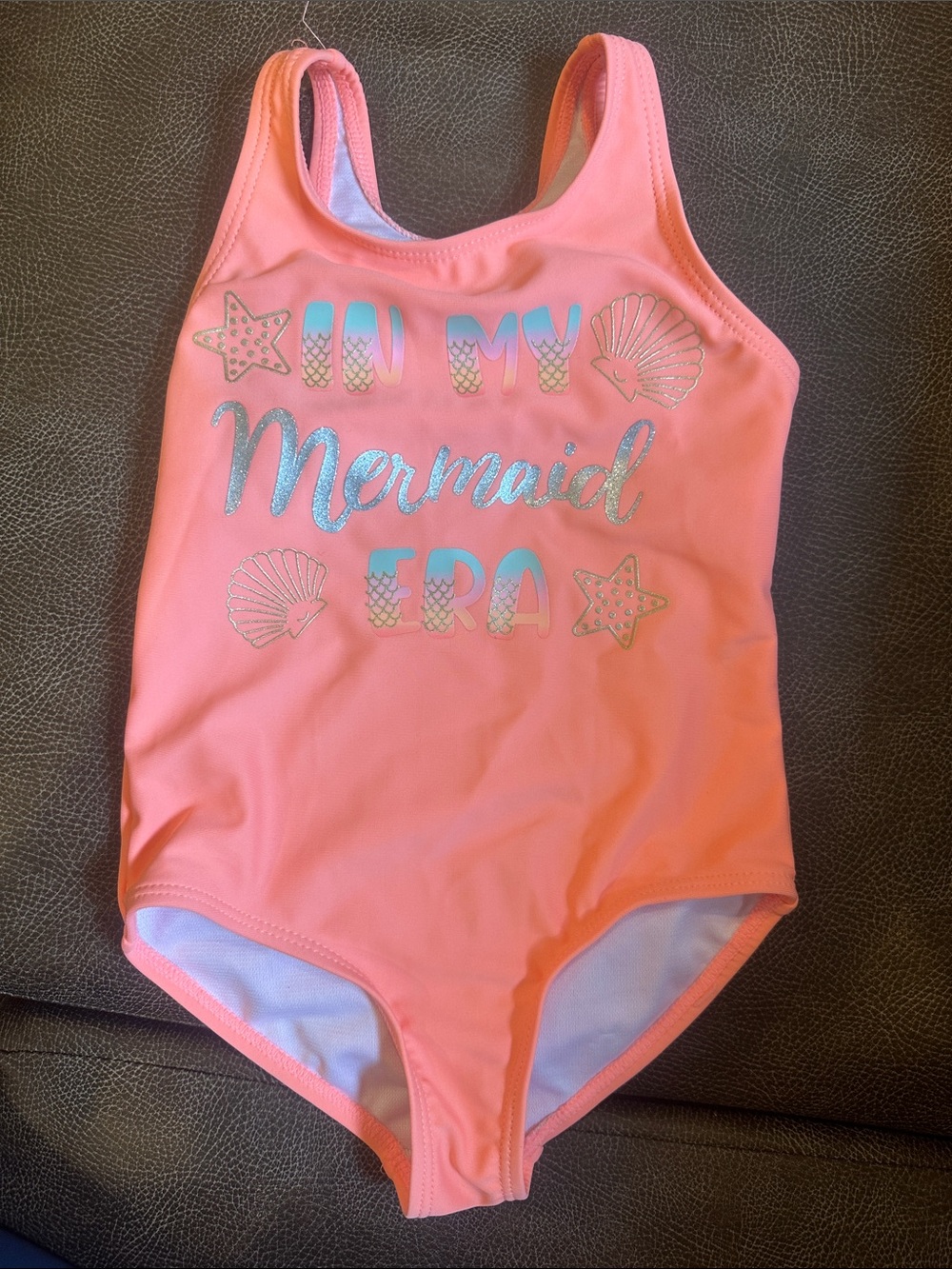 btween Coral Pink Mermaid Graphic One-Piece Swimsuit